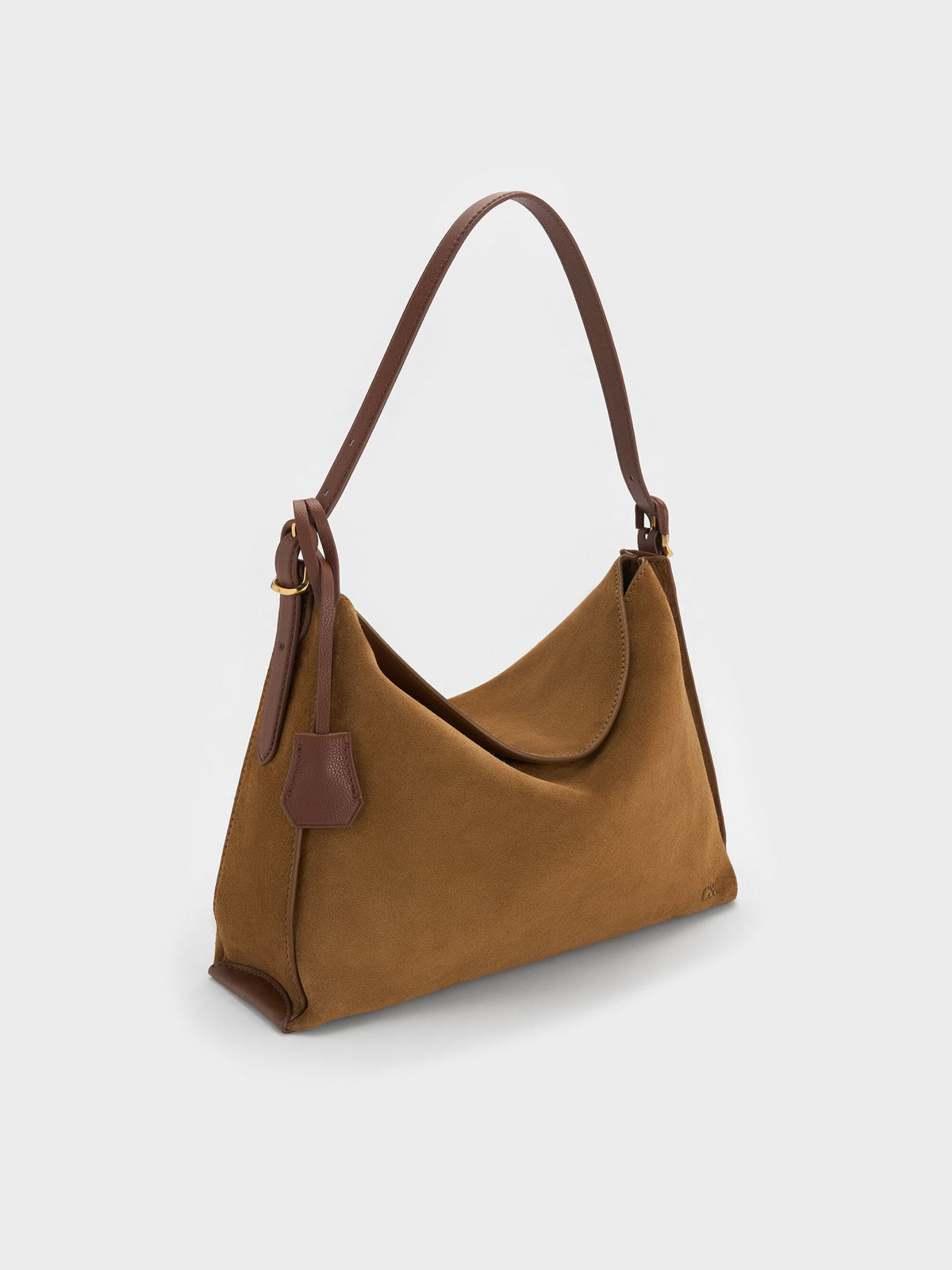 Large Leather & Suede Top-Flap Hobo Bag - Brown | CHARLES & KEITH