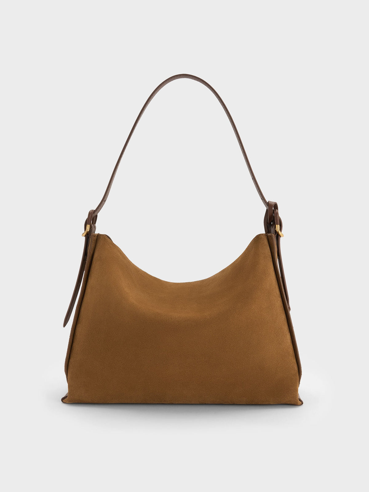 Large Leather & Suede Top-Flap Hobo Bag - Brown | CHARLES & KEITH