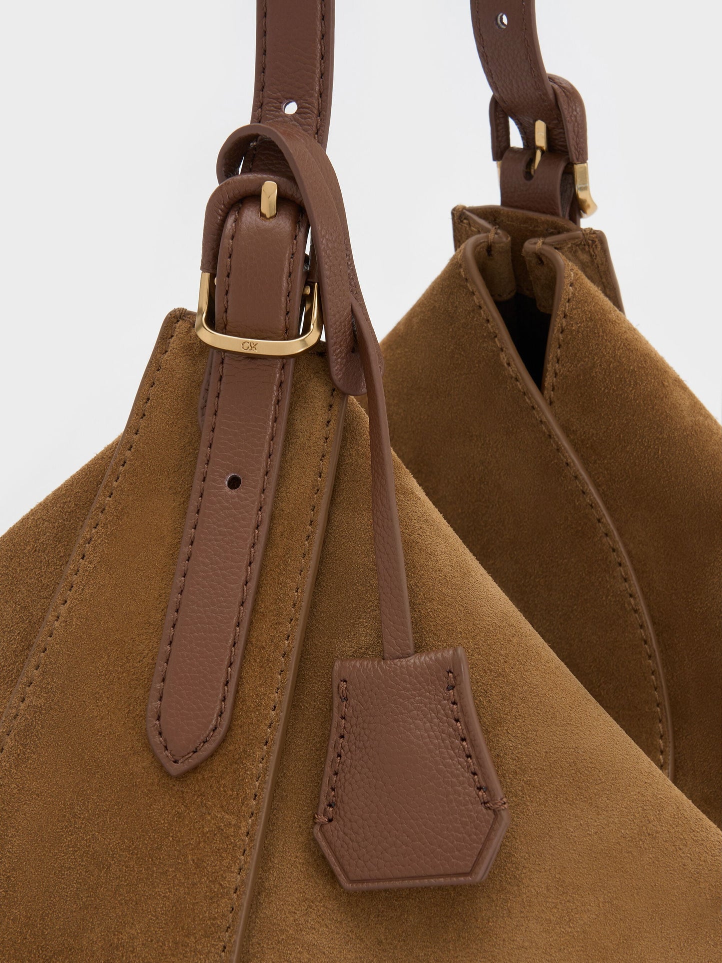 Large Leather & Suede Top-Flap Hobo Bag - Brown | CHARLES & KEITH