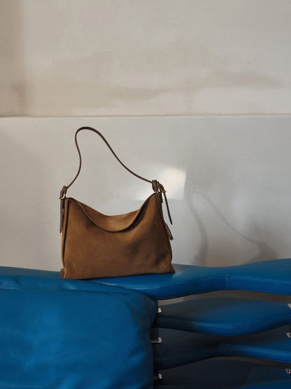 Large Leather & Suede Top-Flap Hobo Bag - Brown | CHARLES & KEITH