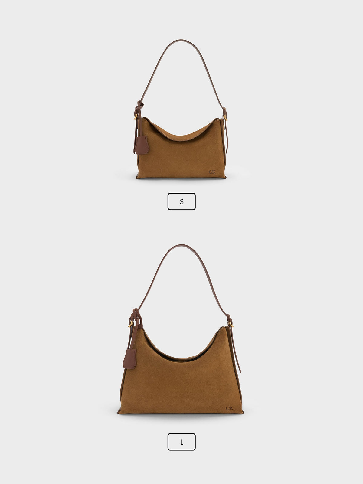 Large Leather & Suede Top-Flap Hobo Bag - Brown | CHARLES & KEITH