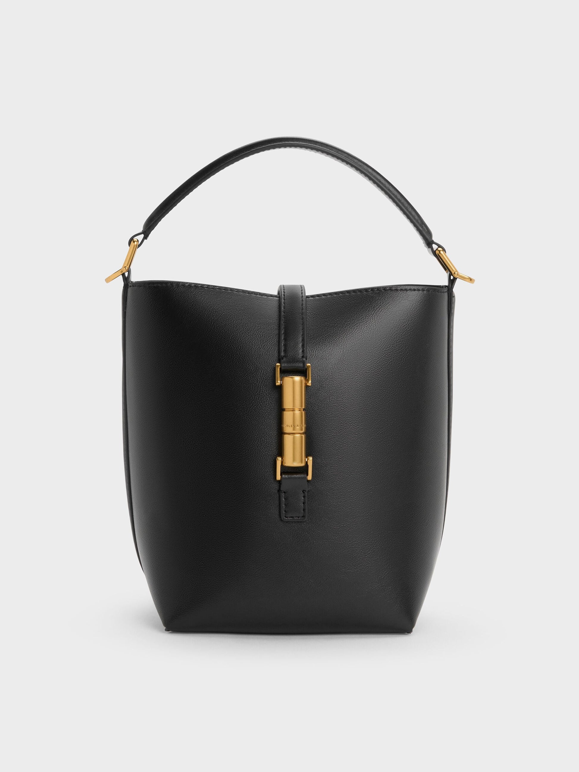 Cesia Metallic-Accent Bucket Bag - Black | CHARLES & KEITH