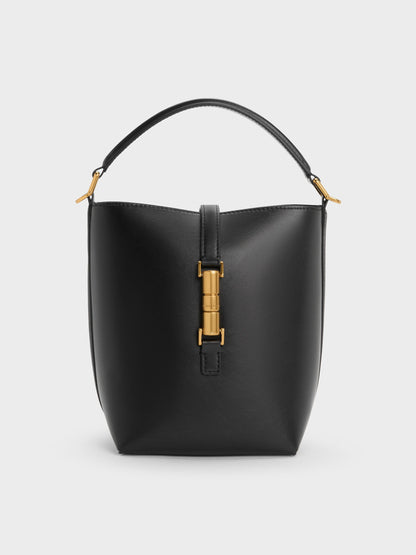 Cesia Metallic-Accent Bucket Bag - Black | CHARLES & KEITH