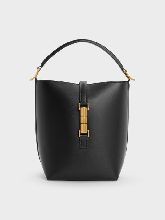Cesia Metallic-Accent Bucket Bag - Black | CHARLES & KEITH