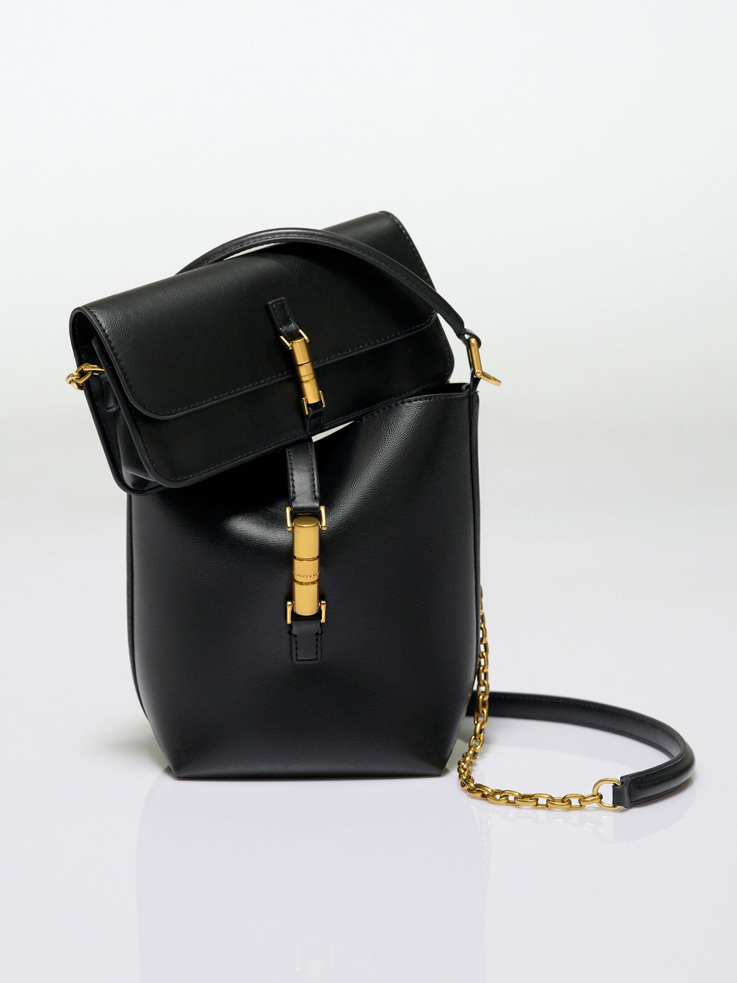 Cesia Metallic-Accent Bucket Bag - Black | CHARLES & KEITH