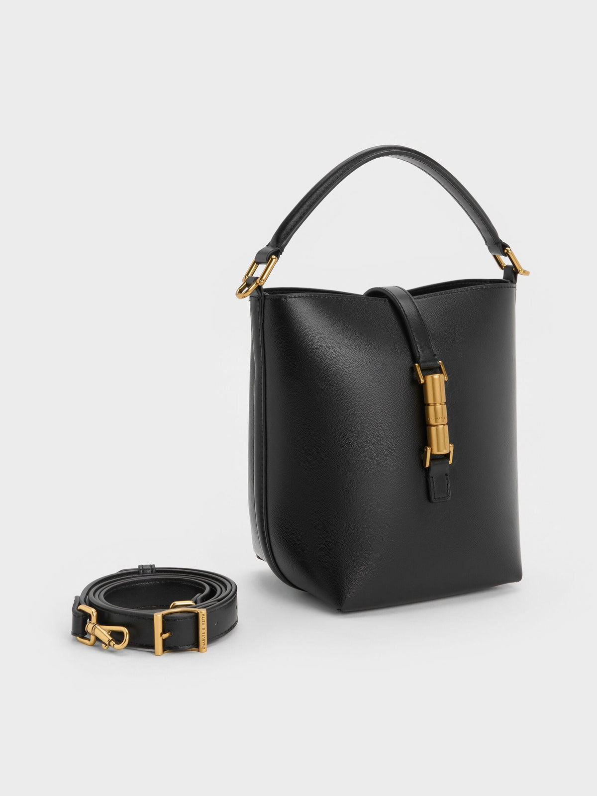 Cesia Metallic-Accent Bucket Bag - Black | CHARLES & KEITH