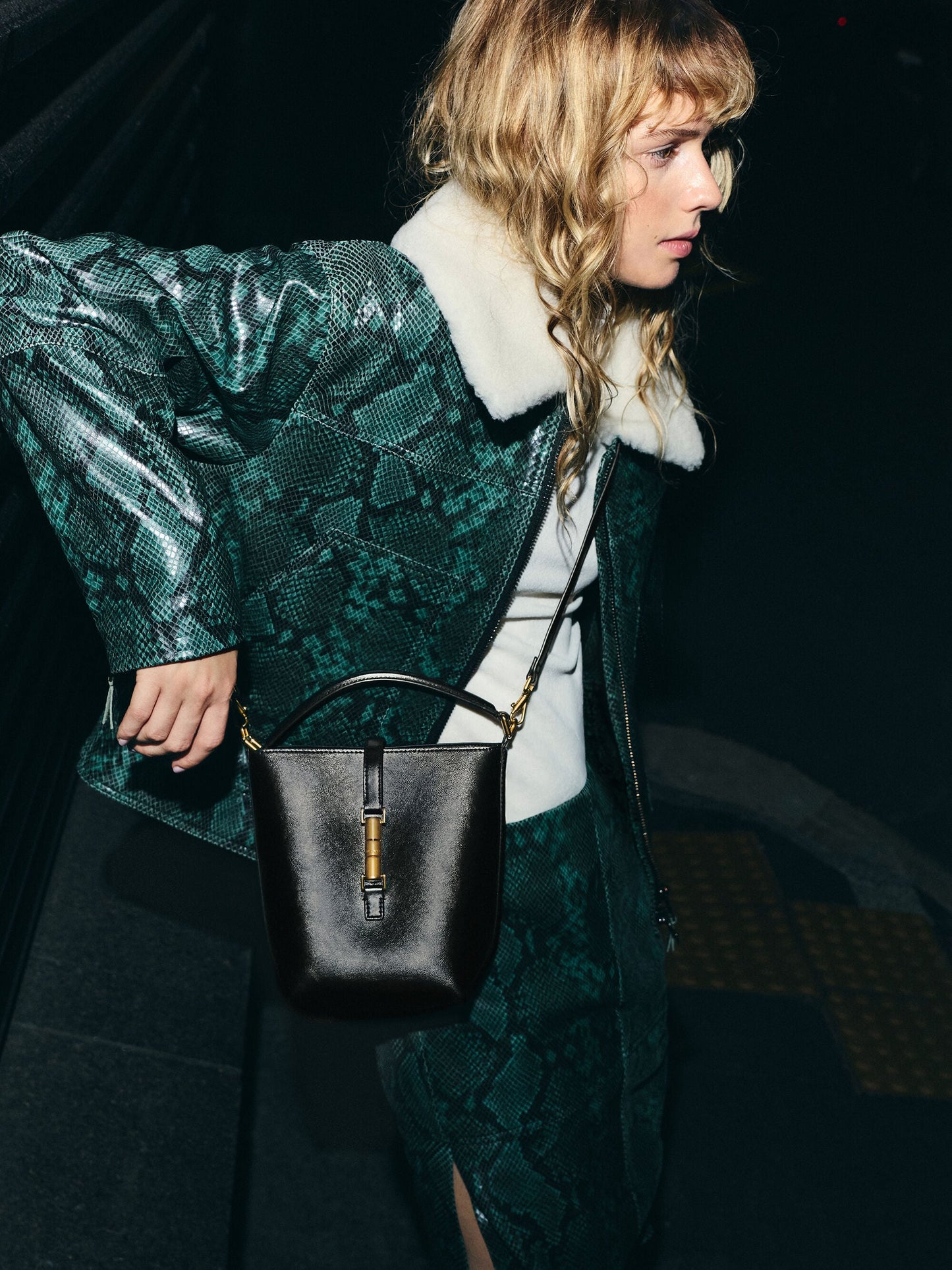 Cesia Metallic-Accent Bucket Bag - Black | CHARLES & KEITH