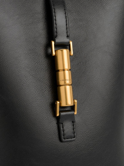 Cesia Metallic-Accent Bucket Bag - Black | CHARLES & KEITH
