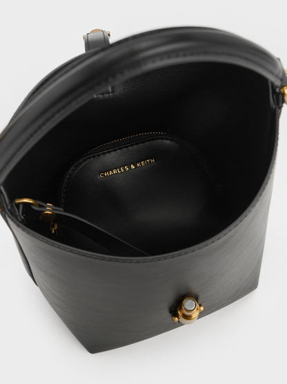 Cesia Metallic-Accent Bucket Bag - Black | CHARLES & KEITH