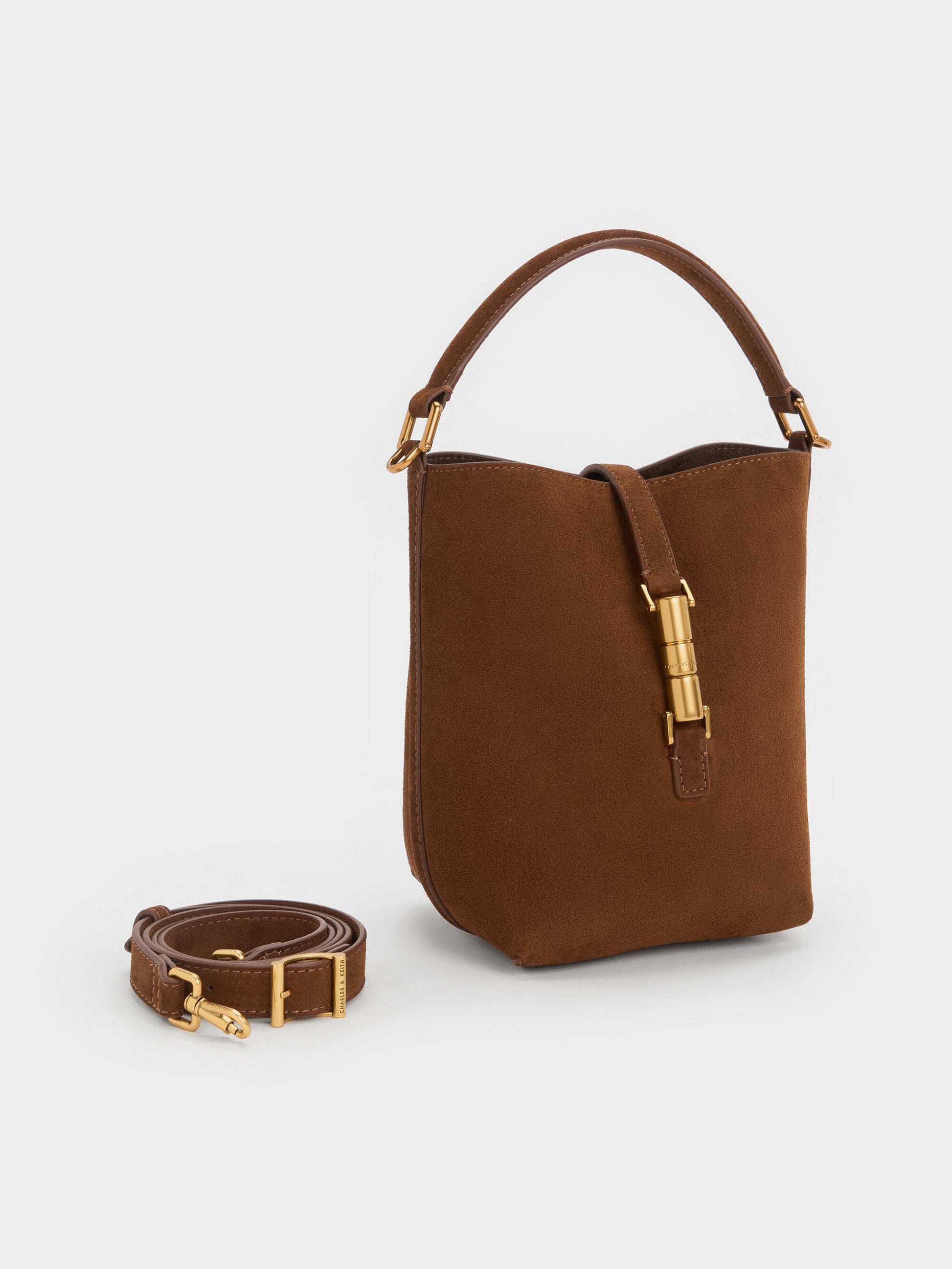 Cesia Metallic-Accent Bucket Bag - Pecan Brown | CHARLES & KEITH