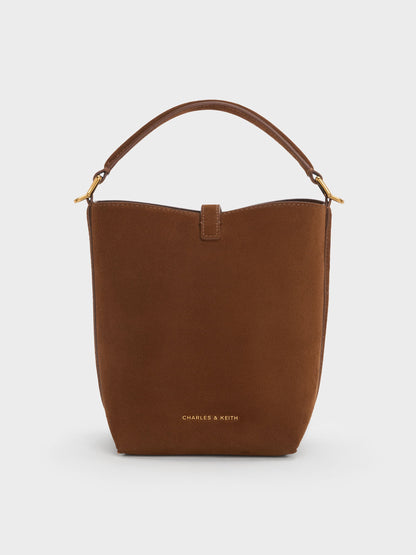Cesia Metallic-Accent Bucket Bag - Pecan Brown | CHARLES & KEITH
