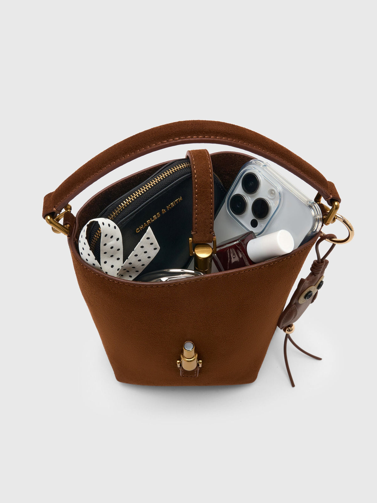 Cesia Metallic-Accent Bucket Bag - Pecan Brown | CHARLES & KEITH