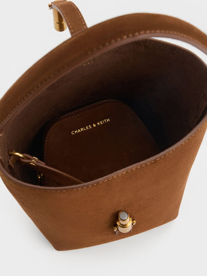 Cesia Metallic-Accent Bucket Bag - Pecan Brown | CHARLES & KEITH