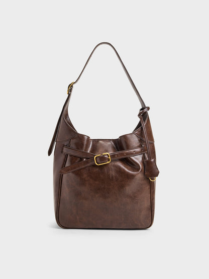 Victoria Belted Hobo Bag - Distressed Coffee | CHARLES & KEITH