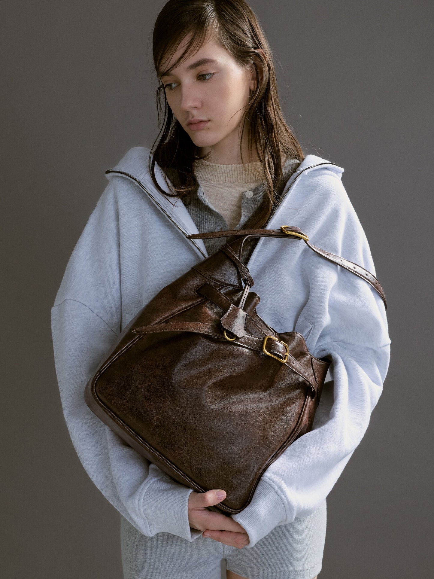 Victoria Belted Hobo Bag - Distressed Coffee | CHARLES & KEITH
