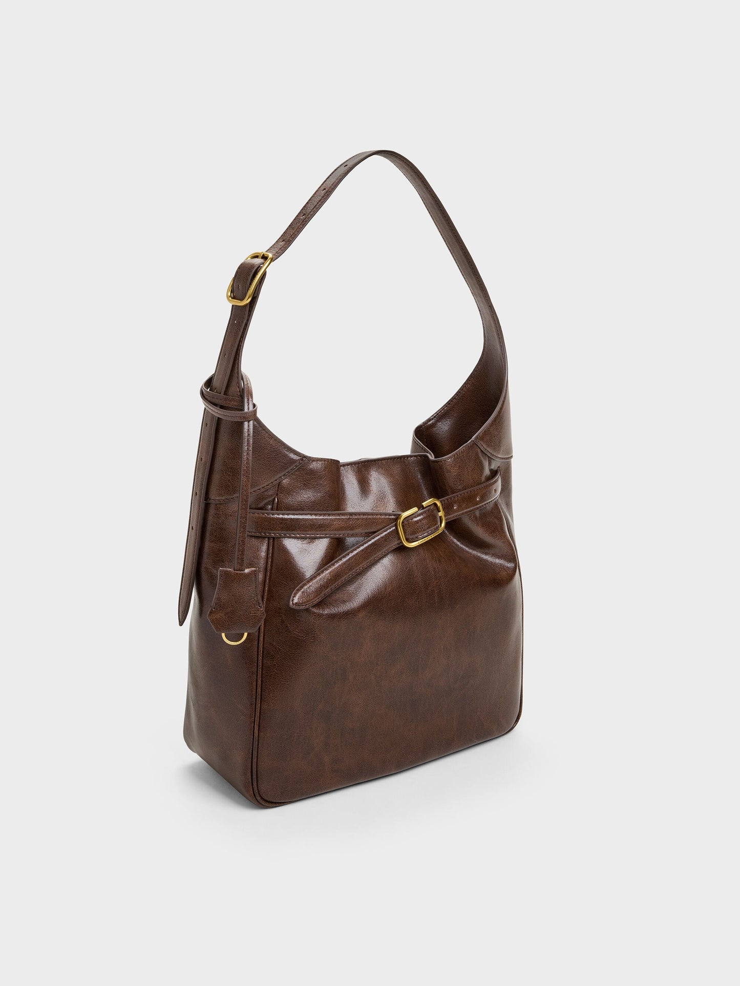 Victoria Belted Hobo Bag - Distressed Coffee | CHARLES & KEITH