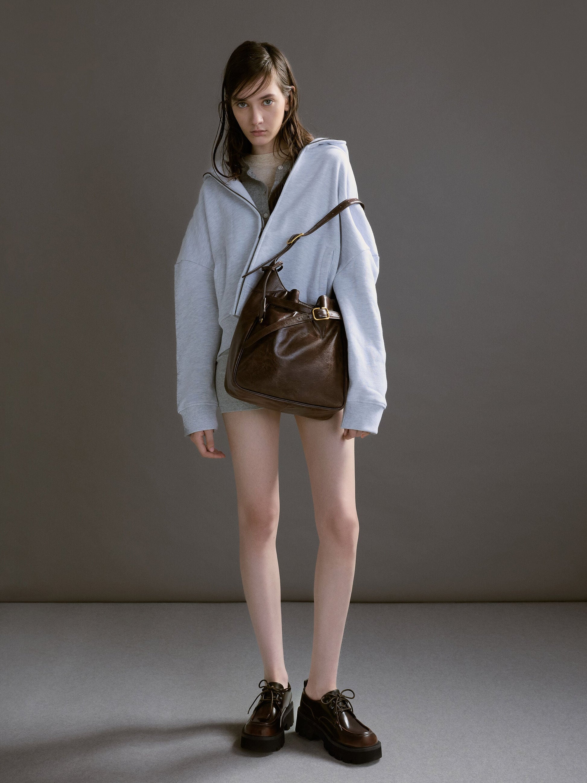 Victoria Belted Hobo Bag - Distressed Coffee | CHARLES & KEITH