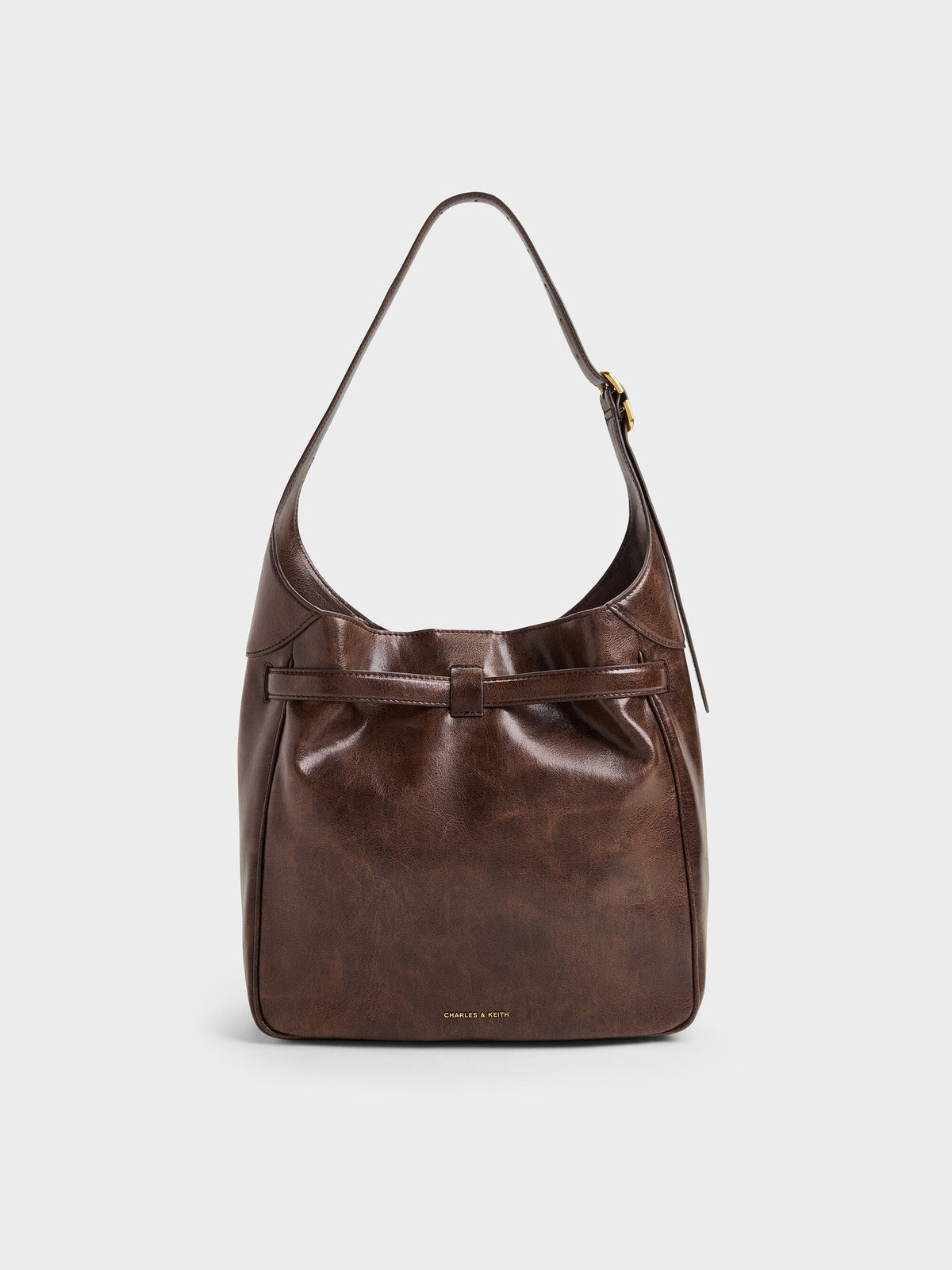 Victoria Belted Hobo Bag - Distressed Coffee | CHARLES & KEITH