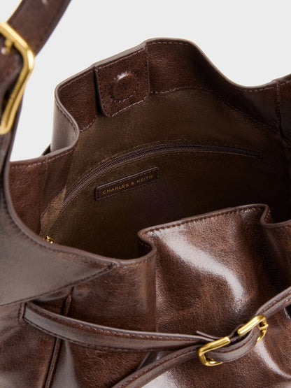 Victoria Belted Hobo Bag - Distressed Coffee | CHARLES & KEITH