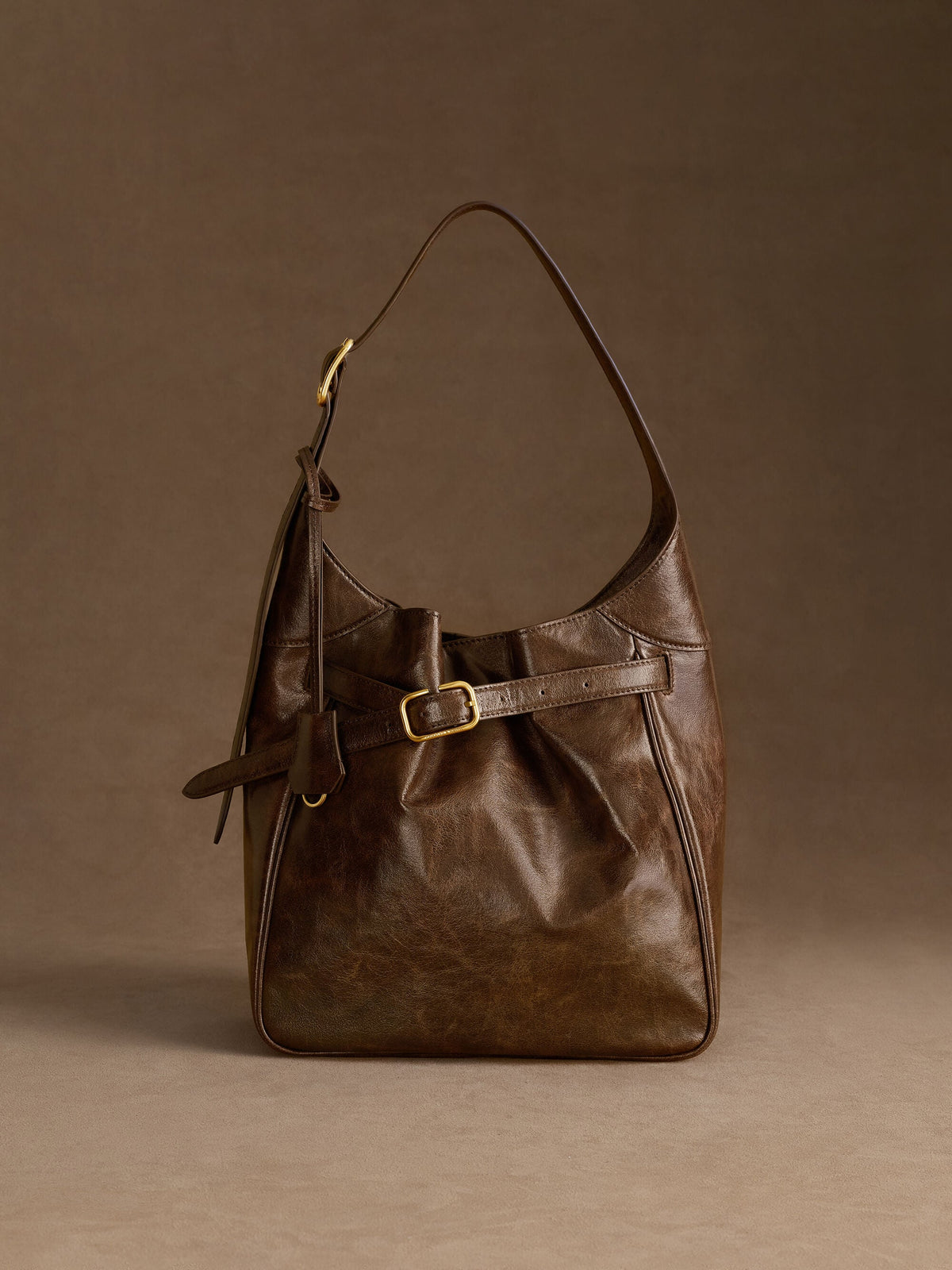 Victoria Belted Hobo Bag - Distressed Coffee | CHARLES & KEITH