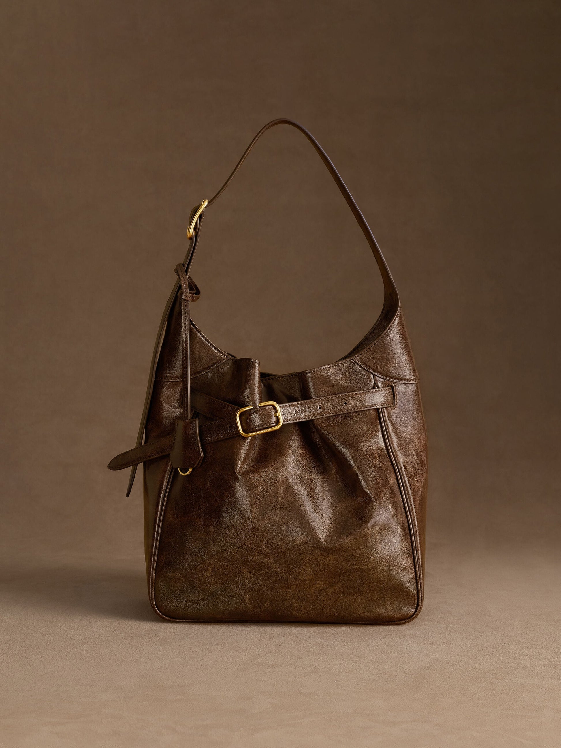 Victoria Belted Hobo Bag - Distressed Coffee | CHARLES & KEITH