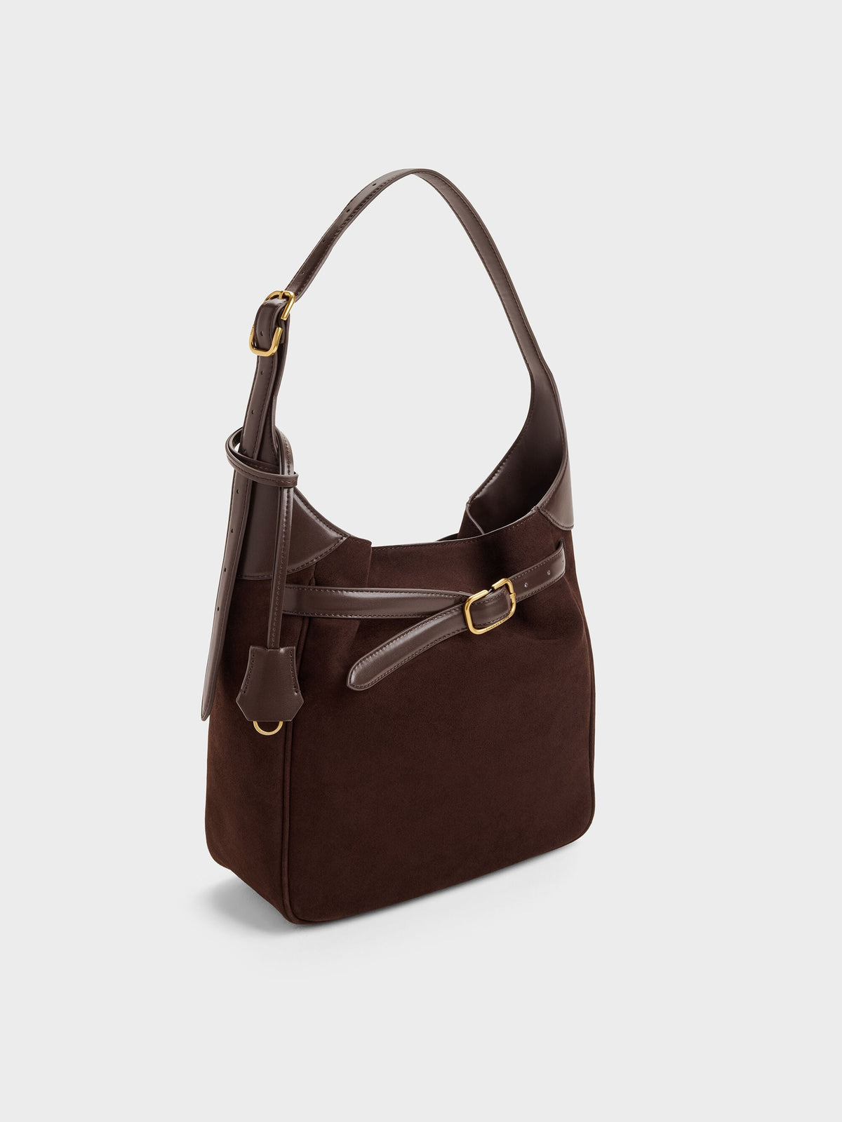 Victoria Belted Hobo Bag - Espresso Brown | CHARLES & KEITH