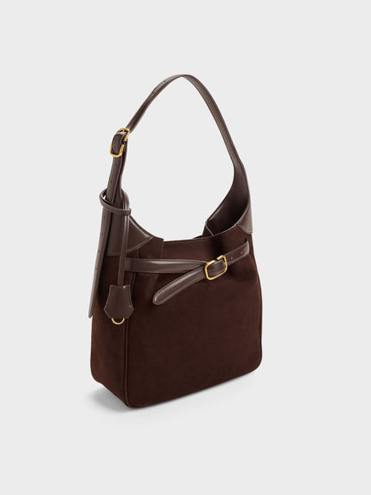 Victoria Belted Hobo Bag - Espresso Brown | CHARLES & KEITH