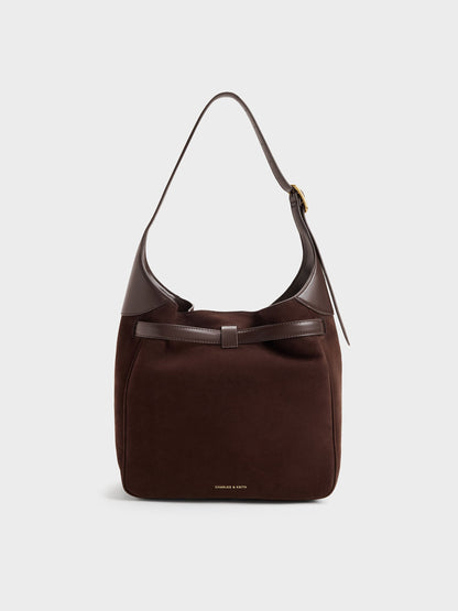 Victoria Belted Hobo Bag - Espresso Brown | CHARLES & KEITH