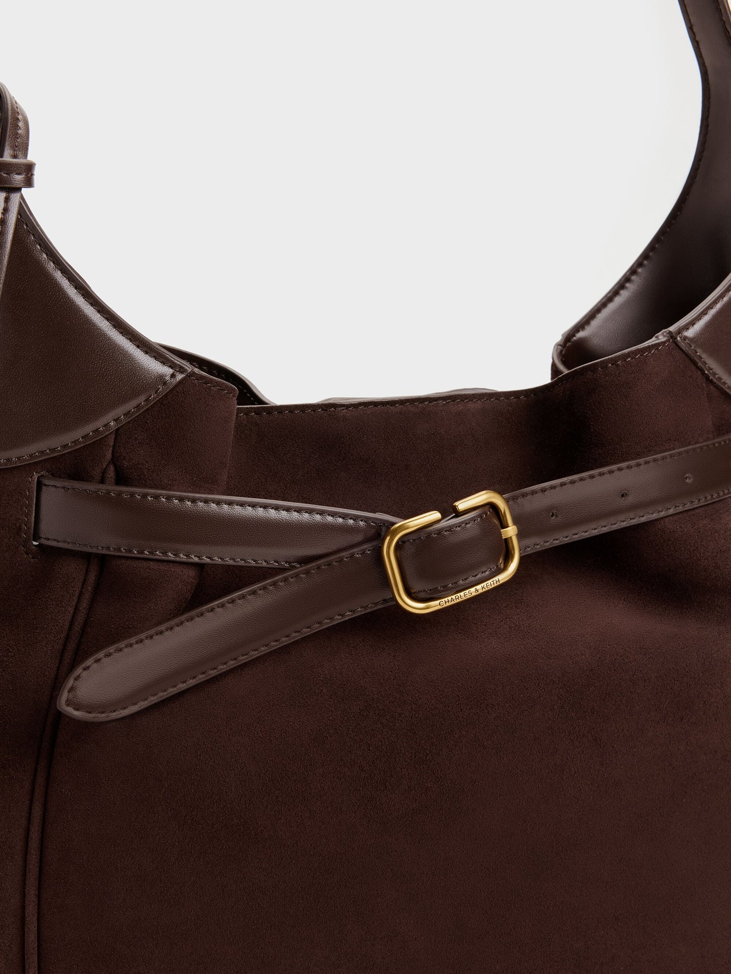 Victoria Belted Hobo Bag - Espresso Brown | CHARLES & KEITH
