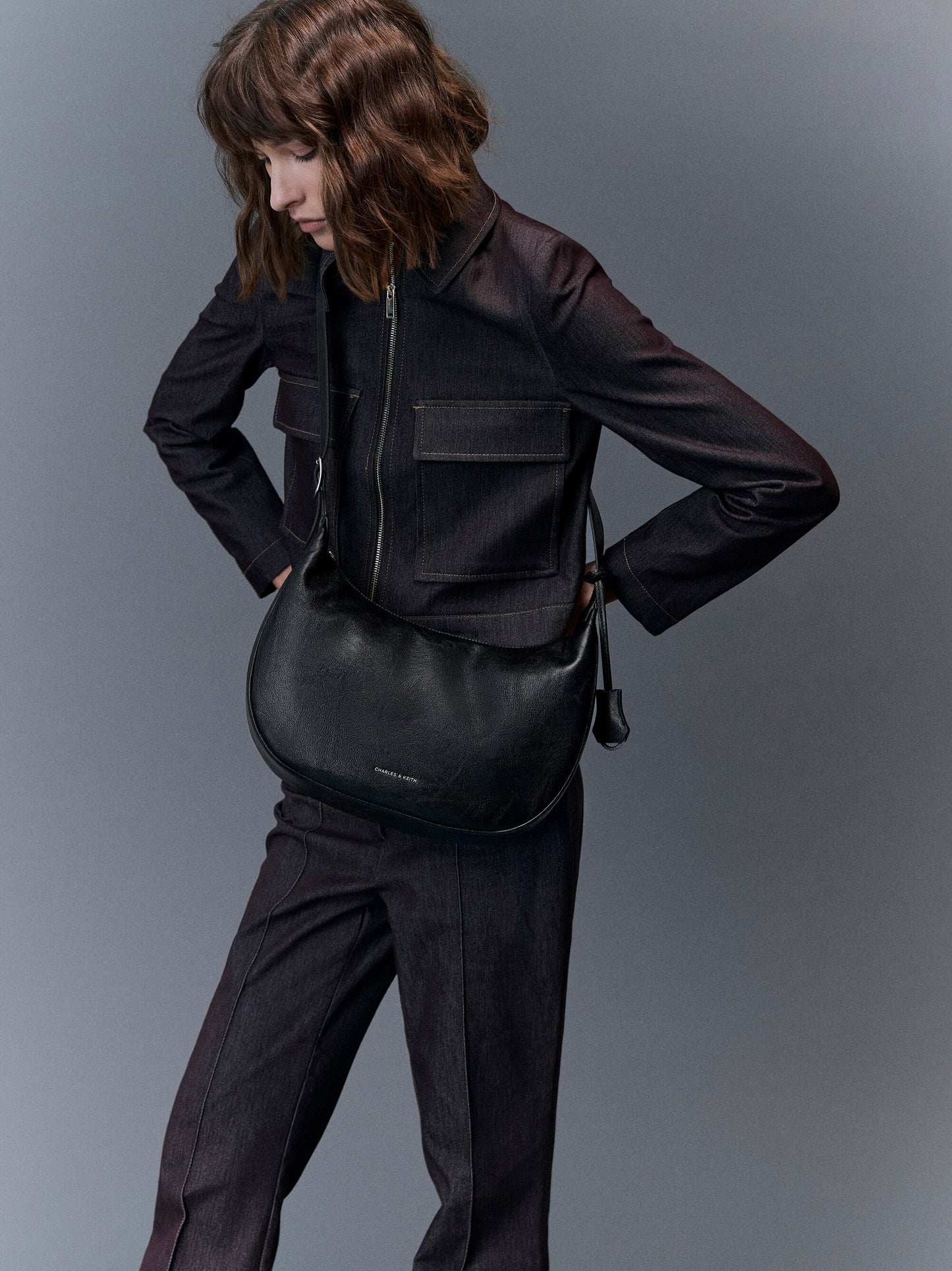 Large Vega Hobo Bag - Noir | CHARLES & KEITH