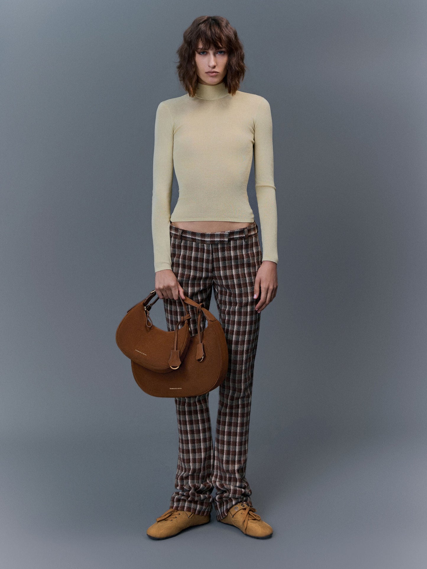 Large Vega Faux Suede Hobo Bag - Pecan Brown | CHARLES & KEITH