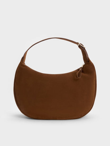 Large Vega Faux Suede Hobo Bag - Pecan Brown | CHARLES & KEITH