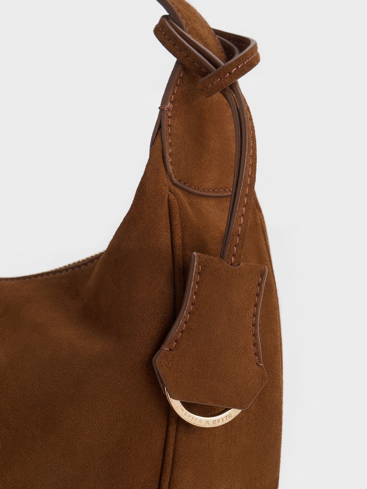 Large Vega Faux Suede Hobo Bag - Pecan Brown | CHARLES & KEITH