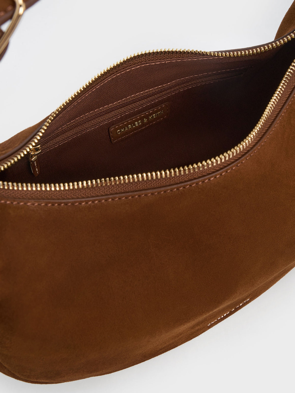 Large Vega Faux Suede Hobo Bag - Pecan Brown | CHARLES & KEITH