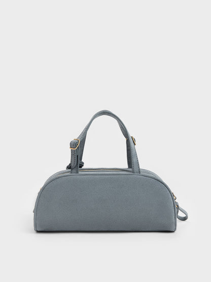 Vega Faux Suede Elongated Bowling Bag - Smoky Blue | CHARLES & KEITH