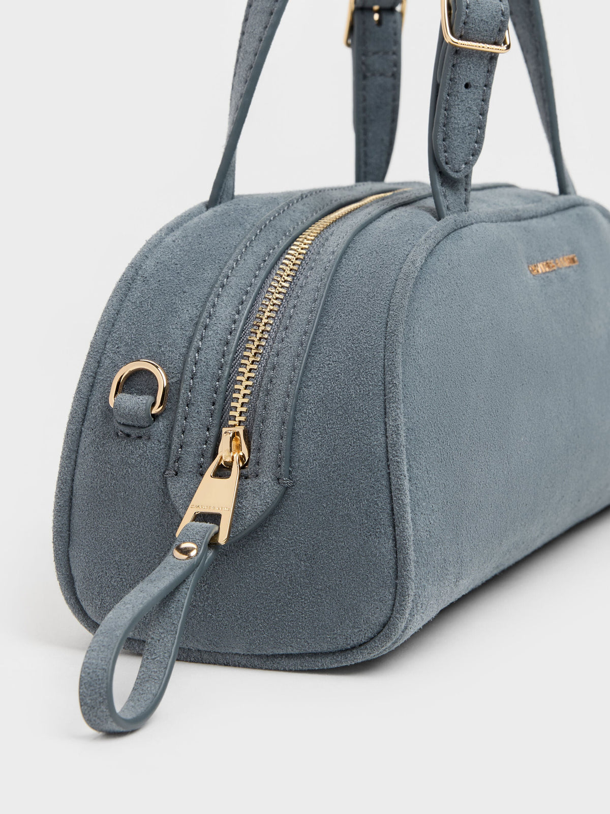 Vega Faux Suede Elongated Bowling Bag - Smoky Blue | CHARLES & KEITH