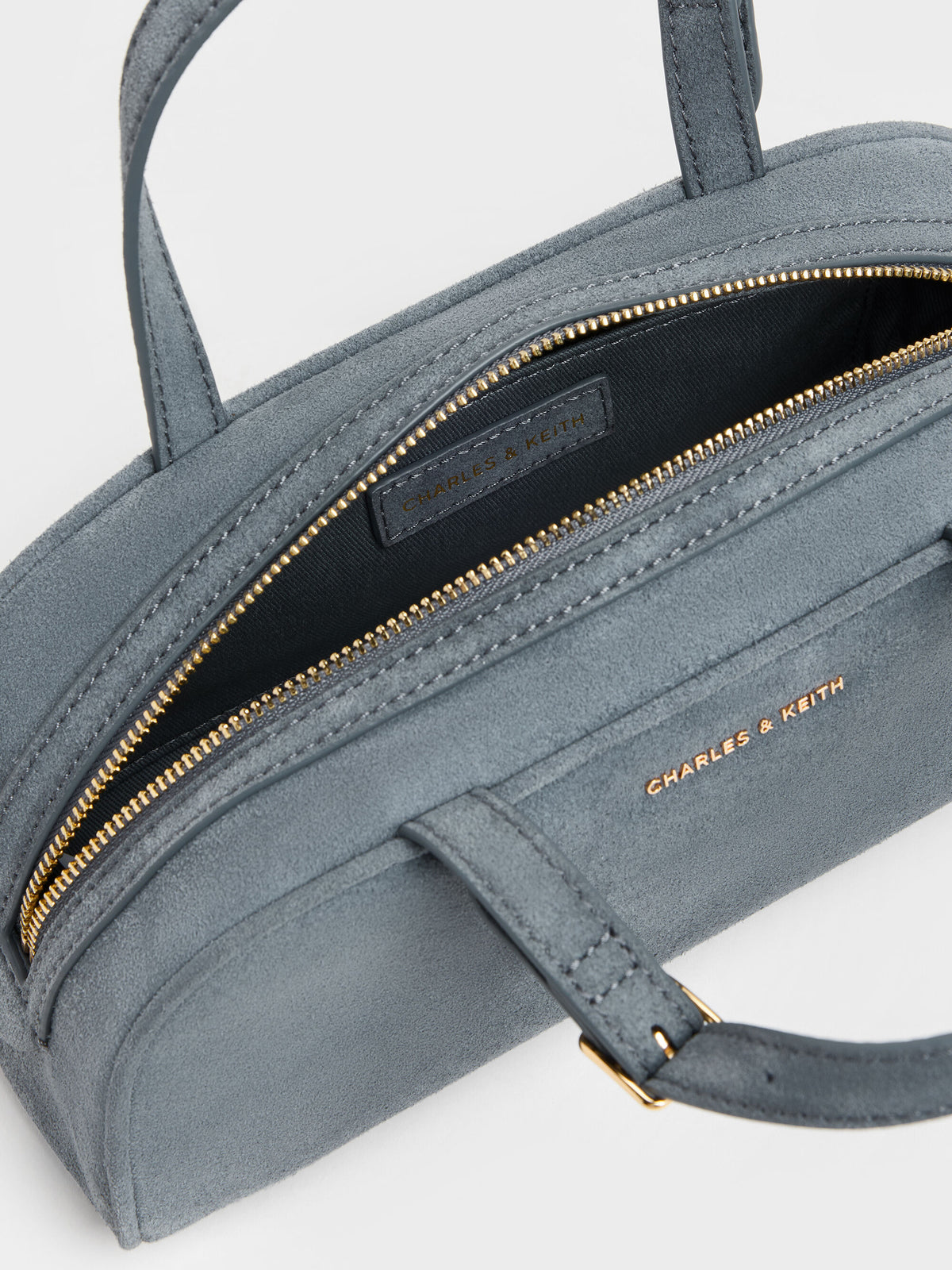 Vega Faux Suede Elongated Bowling Bag - Smoky Blue | CHARLES & KEITH