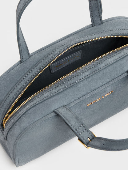 Vega Faux Suede Elongated Bowling Bag - Smoky Blue | CHARLES & KEITH