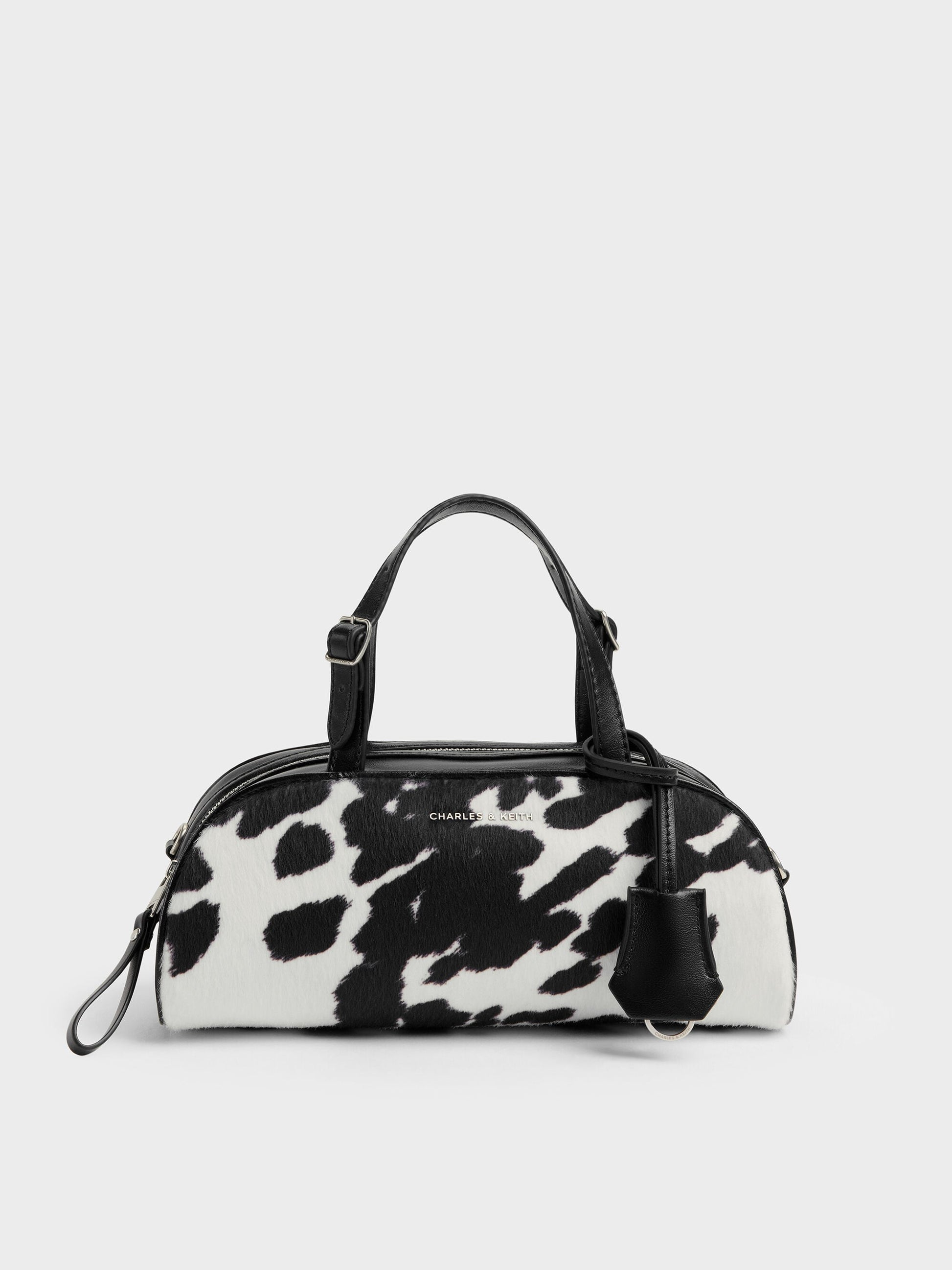 Vega Furry Cow-Print Elongated Bowling Bag - Multi | CHARLES & KEITH