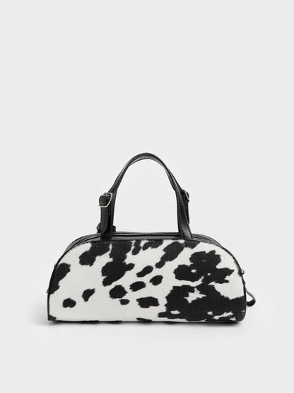 Vega Furry Cow-Print Elongated Bowling Bag - Multi | CHARLES & KEITH