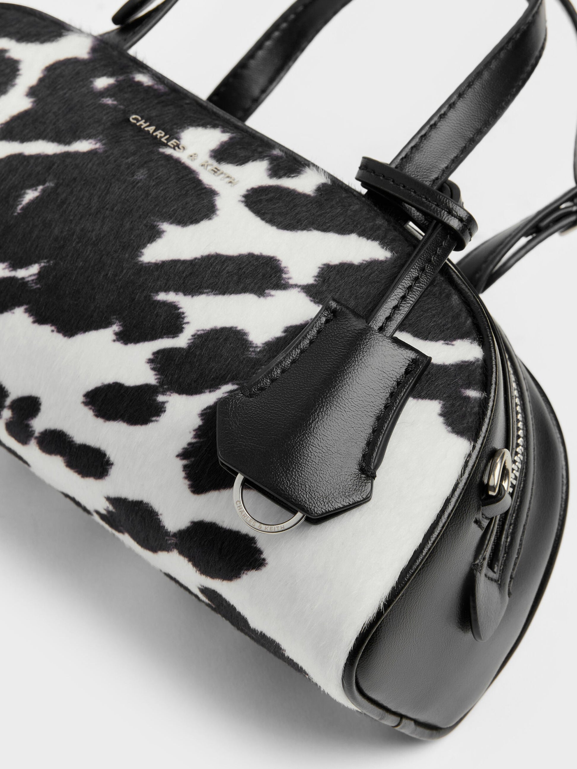 Vega Furry Cow-Print Elongated Bowling Bag - Multi | CHARLES & KEITH