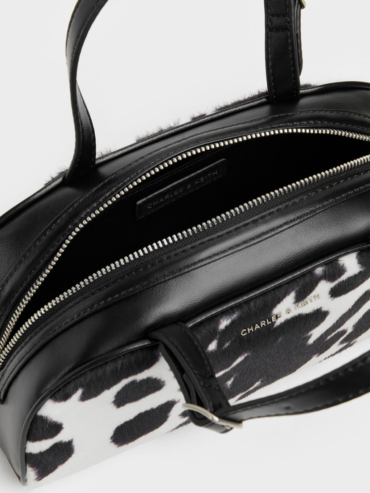 Vega Furry Cow-Print Elongated Bowling Bag - Multi | CHARLES & KEITH