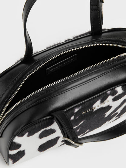 Vega Furry Cow-Print Elongated Bowling Bag - Multi | CHARLES & KEITH