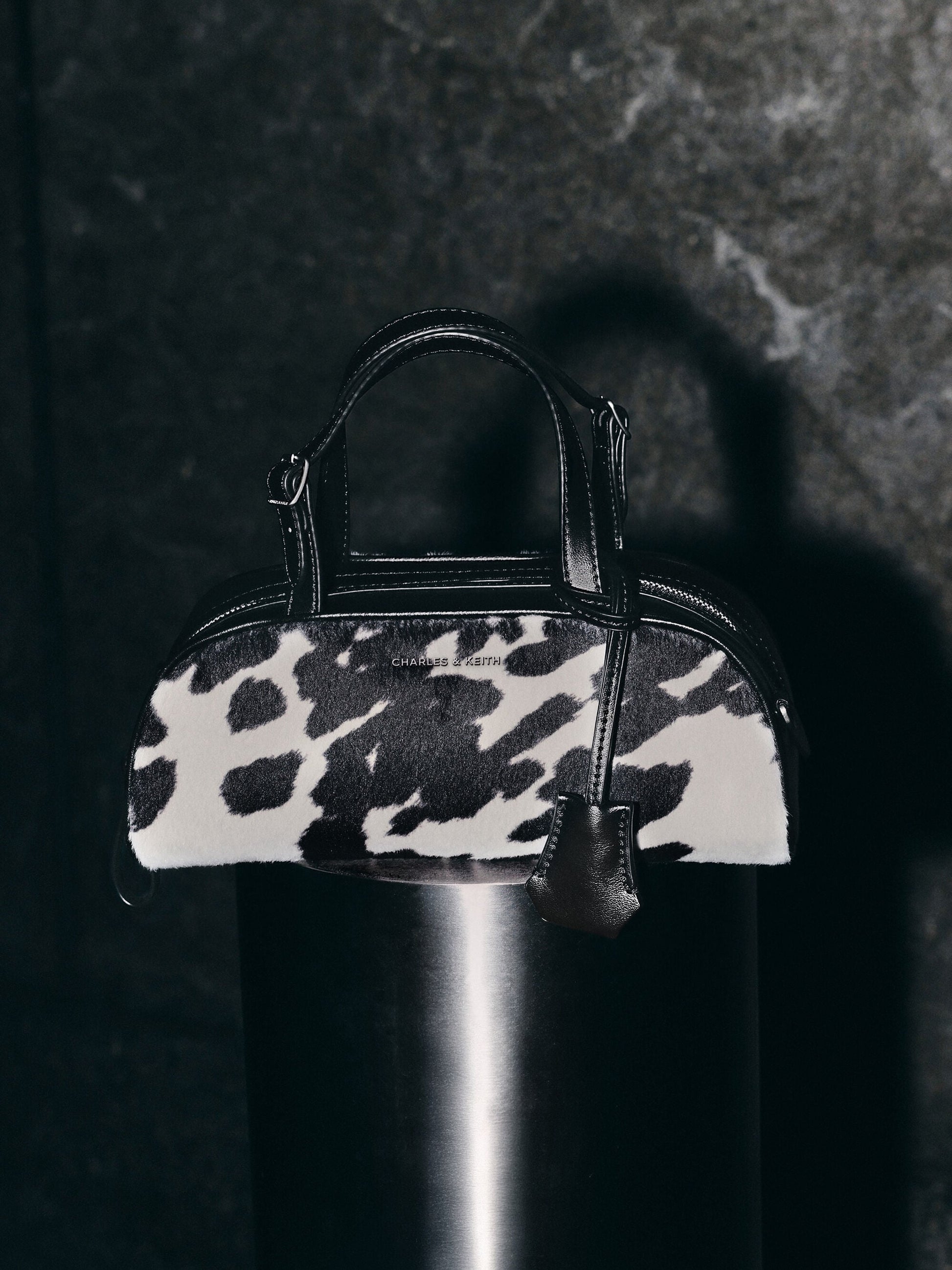 Vega Furry Cow-Print Elongated Bowling Bag - Multi | CHARLES & KEITH