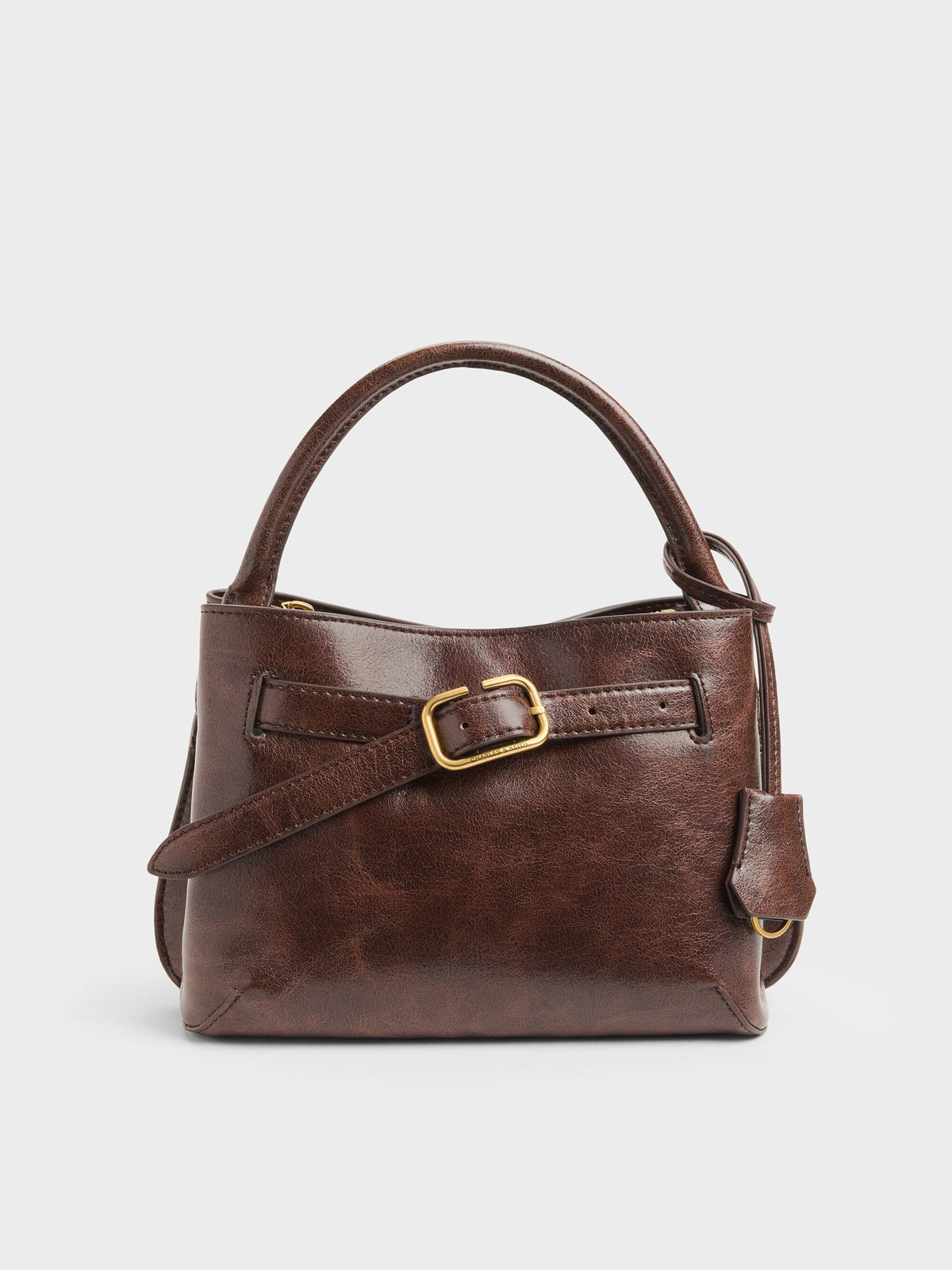 Victoria Belted Top Handle Bag - Distressed Coffee | CHARLES & KEITH