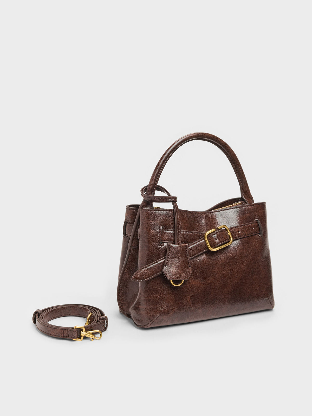 Victoria Belted Top Handle Bag - Distressed Coffee | CHARLES & KEITH