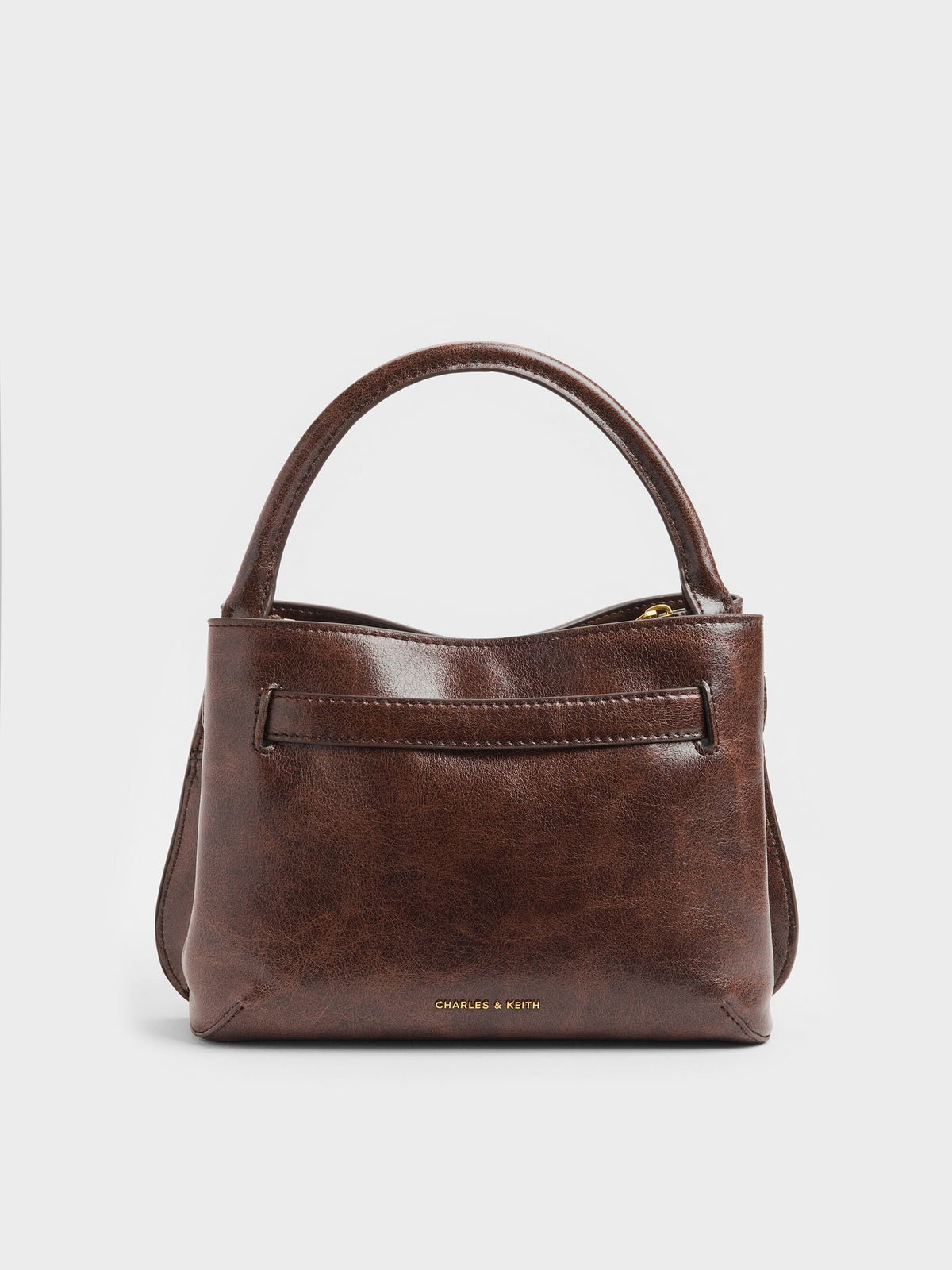 Victoria Belted Top Handle Bag - Distressed Coffee | CHARLES & KEITH