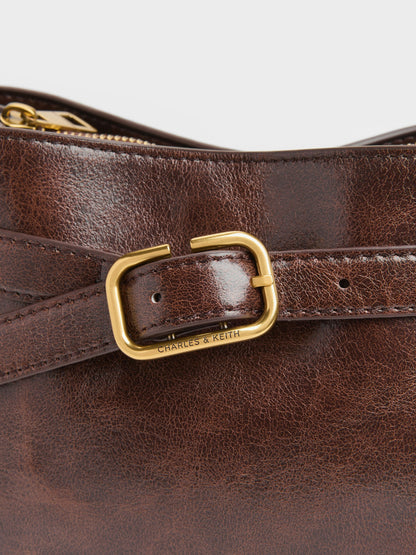 Victoria Belted Top Handle Bag - Distressed Coffee | CHARLES & KEITH