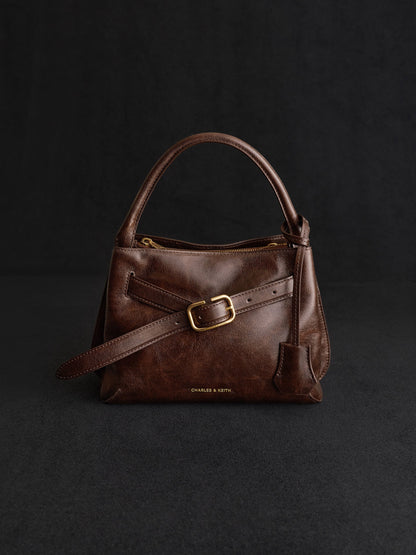 Victoria Belted Top Handle Bag - Distressed Coffee | CHARLES & KEITH