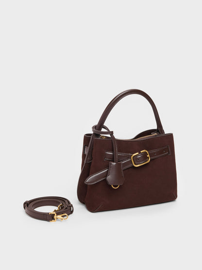 Victoria Belted Top Handle Bag - Espresso Brown | CHARLES & KEITH